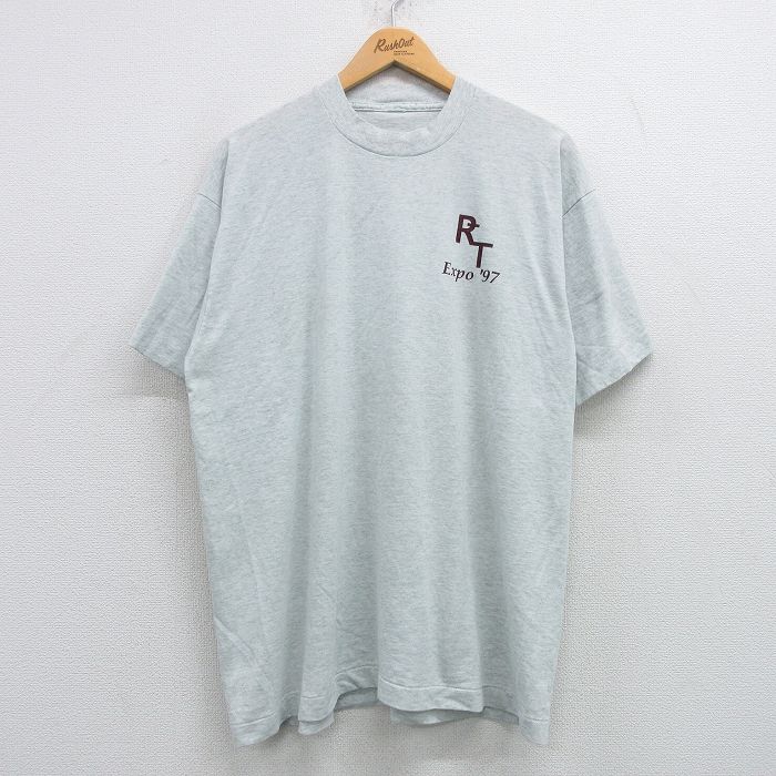 XL★古着 半袖 ビンテージ Tシャツ メンズ 90年代 90s RT expo クルーネック 薄グレー 霜降り 25apr08 中古