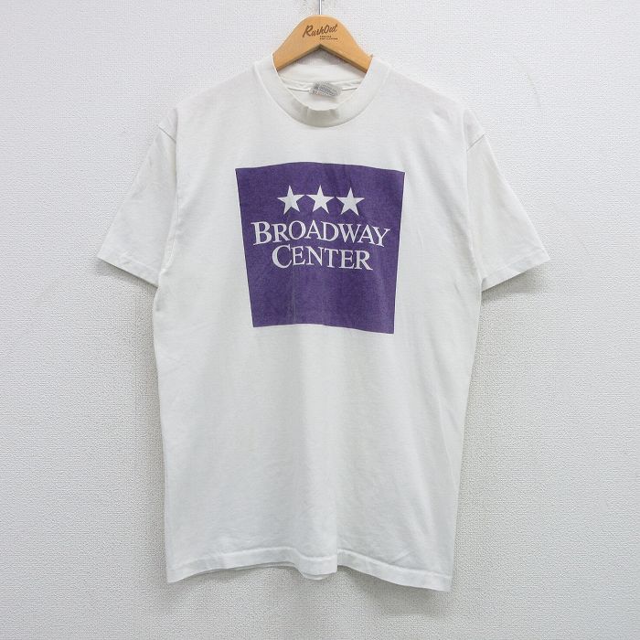 L★古着 ヘインズ Hanes 半袖 ビンテージ Tシャツ メンズ 80年代 80s BROADWAY CENTER クルーネック USA製 白 ホワイト 25apr08 中古