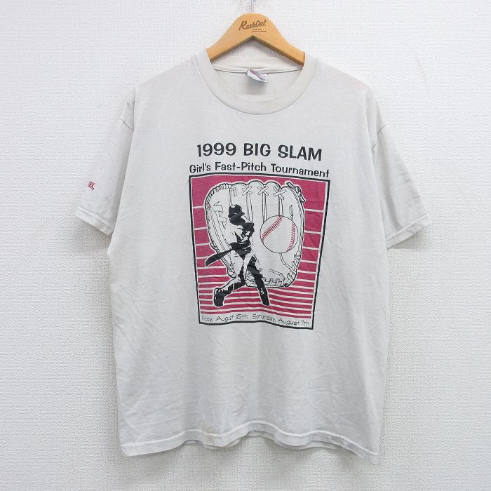 L★古着 ヘインズ Hanes 半袖 ビンテージ Tシャツ メンズ 90年代 90s 野球 BIG SLAM クルーネック 白 ホワイト 25apr08 中古