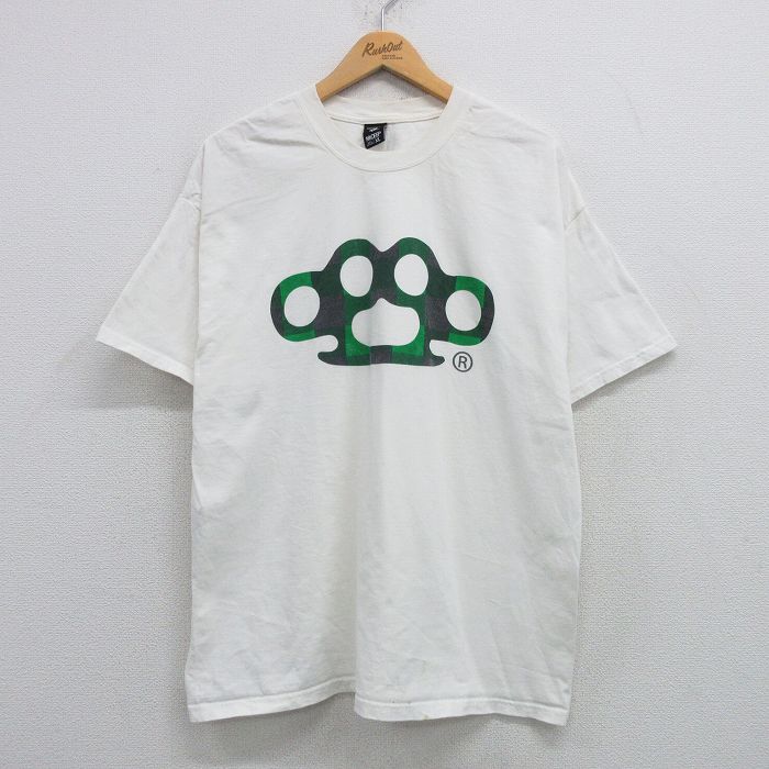 XL★古着 半袖 ビンテージ Tシャツ メンズ 00年代 00s メリケンサック コットン クルーネック USA製 白 ホワイト 25apr08 中古