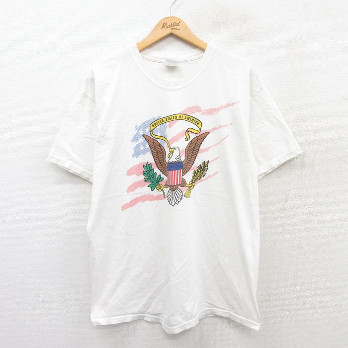L★古着 ヘインズ Hanes 半袖 ビンテージ Tシャツ メンズ 00年代 00s アメリカ 国章 コットン クルーネック 白 ホワイト 25apr08 中古