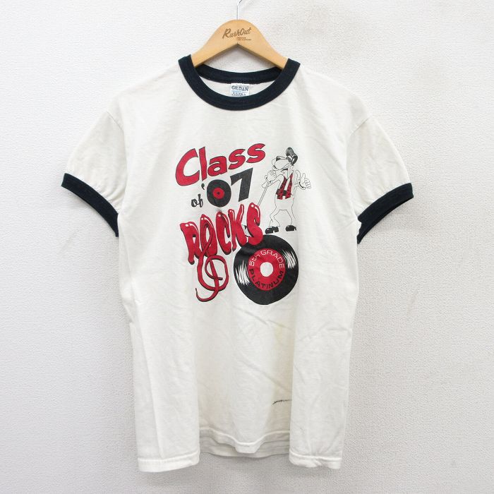 M★古着 半袖 ビンテージ Tシャツ メンズ 00年代 00s Rocks コットン クルーネック 白 ホワイト リンガー 25apr08 中古