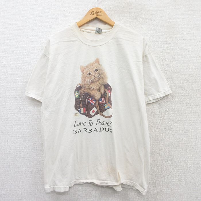 XL★古着 半袖 ビンテージ Tシャツ メンズ 00年代 00s ネコ コットン クルーネック 白 ホワイト 25apr08 中古