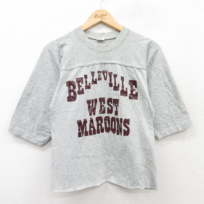 S★古着 7分袖 ビンテージ フットボール Tシャツ メンズ 90年代 90s MAROONS クルーネック USA製 グレー 霜降り 25apr08 中古 半袖