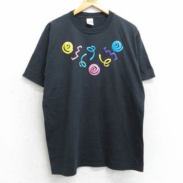 L★古着 ジャージーズ 半袖 ビンテージ Tシャツ メンズ 90年代 90s クルーネック USA製 黒 ブラック 25apr10 中古