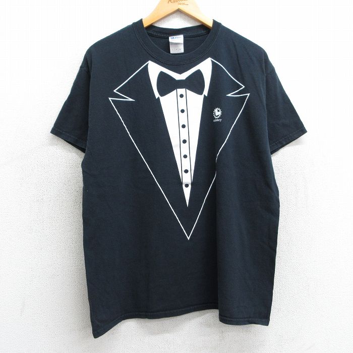 L★古着 半袖 ビンテージ Tシャツ メンズ 00年代 00s タキシード calottery コットン クルーネック 黒 ブラック 25apr10 中古
