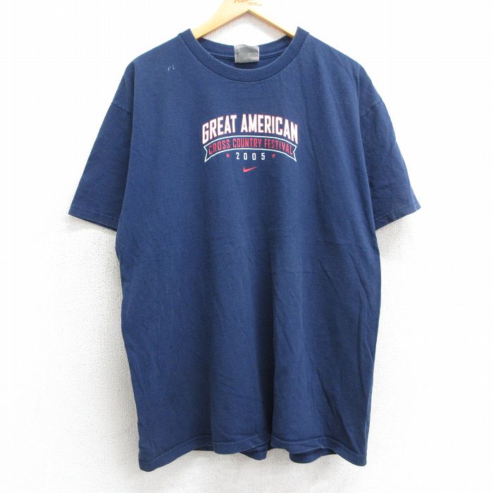 XL★古着 ナイキ NIKE 半袖 ビンテージ Tシャツ メンズ 00年代 00s GREAT AMERCAN コットン クルーネック 紺 ネイビー 25apr10 中古