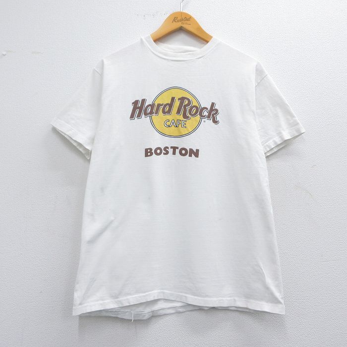 L★古着 ヘインズ Hanes 半袖 ビンテージ Tシャツ メンズ 90年代 90s ハードロックカフェ ボストン コットン クルーネック 白 ホワイト 25apr11 中古