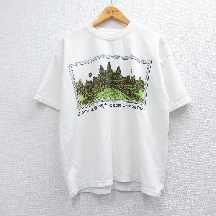 XL★古着 半袖 ビンテージ Tシャツ メンズ 00年代 00s アンコールワット カンボジア コットン クルーネック 白 ホワイト 25apr11 中古