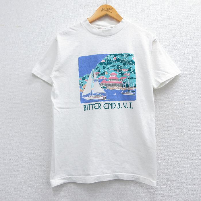 M★古着 半袖 ビンテージ Tシャツ メンズ 90年代 90s ヨット コットン クルーネック USA製 白 ホワイト 25apr11 中古