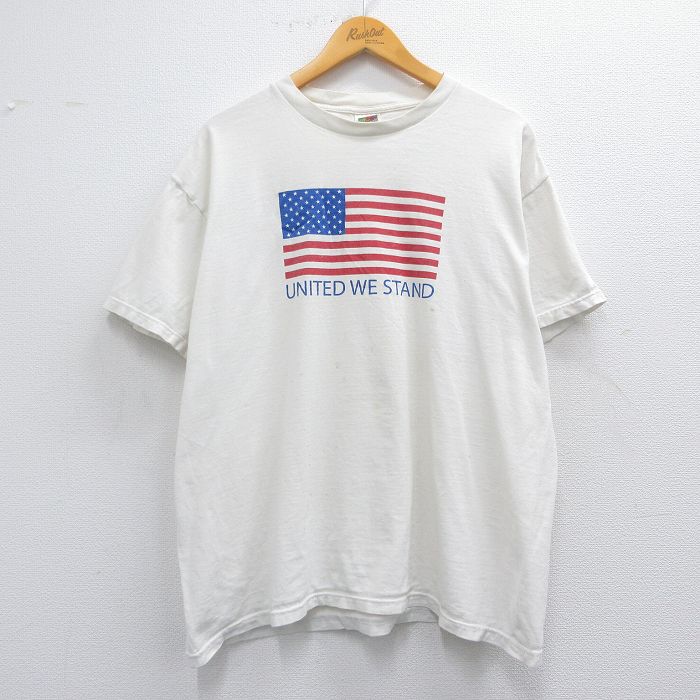 【50%OFF】XL★古着 フルーツオブザルーム 半袖 ビンテージ Tシャツ メンズ 00年代 00s 星条旗 コットン クルーネック 白 ホワイト 25apr11 中古