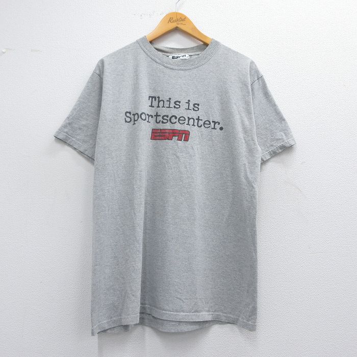 L★古着 半袖 ビンテージ Tシャツ メンズ 00年代 00s ESPN クルーネック グレー 霜降り 25apr11 中古