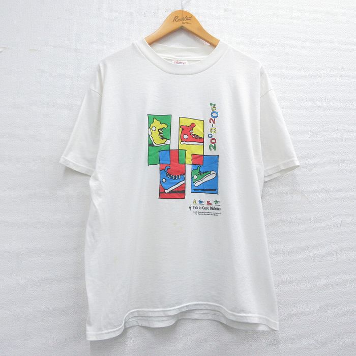 XL★古着 ヘインズ Hanes 半袖 ビンテージ Tシャツ メンズ 00年代 00s 靴 企業広告 クルーネック 白 ホワイト 25apr11 中古