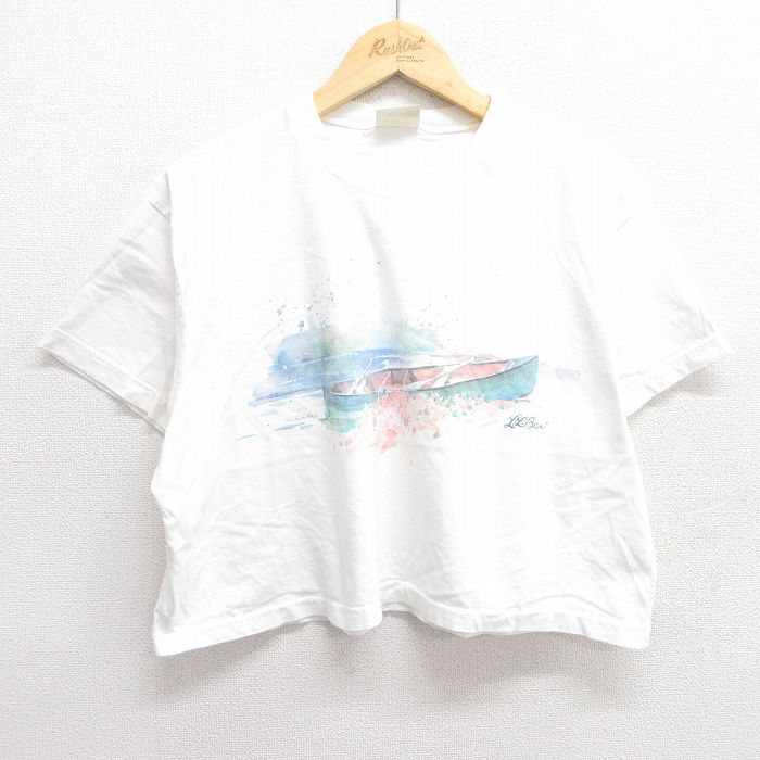 【50%OFF】XL★古着 エルエルビーン LLBEAN 半袖 ビンテージ Tシャツ メンズ 90年代 90s ボート ショート丈 クルーネック 白 ホワイト 25apr14 中古