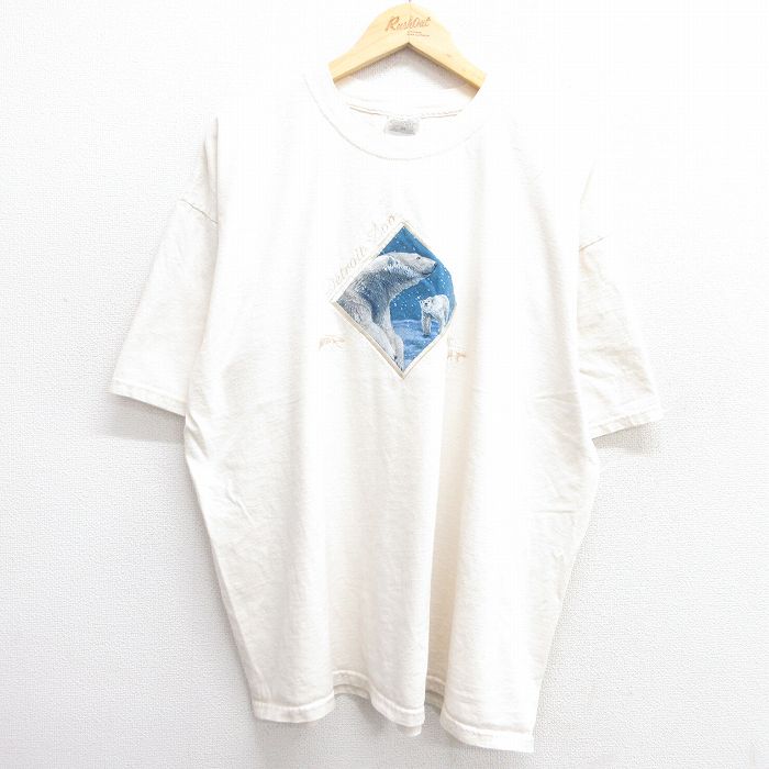 【50%OFF】XL★古着 半袖 ビンテージ Tシャツ メンズ シロクマ 大きいサイズ コットン クルーネック 生成り 25apr14 中古