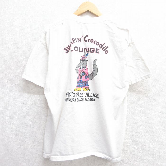 XL★古着 半袖 ビンテージ Tシャツ メンズ 00年代 00s ワニ コットン クルーネック 白 ホワイト 25apr14 中古