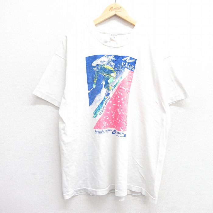 XL★古着 フルーツオブザルーム 半袖 ビンテージ Tシャツ メンズ 90年代 90s スキー 大きいサイズ コットン クルーネック USA製 白 ホワイト 25apr14 中古