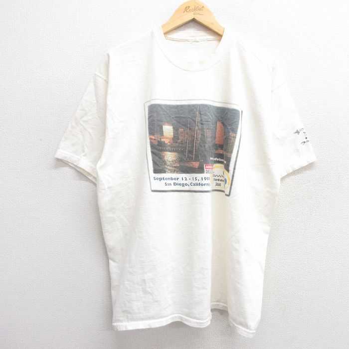 【50%OFF】XL★古着 半袖 ビンテージ Tシャツ メンズ 90年代 90s ADVISOR DEVCON 大きいサイズ クルーネック 生成り 【spe】 25apr14 中古