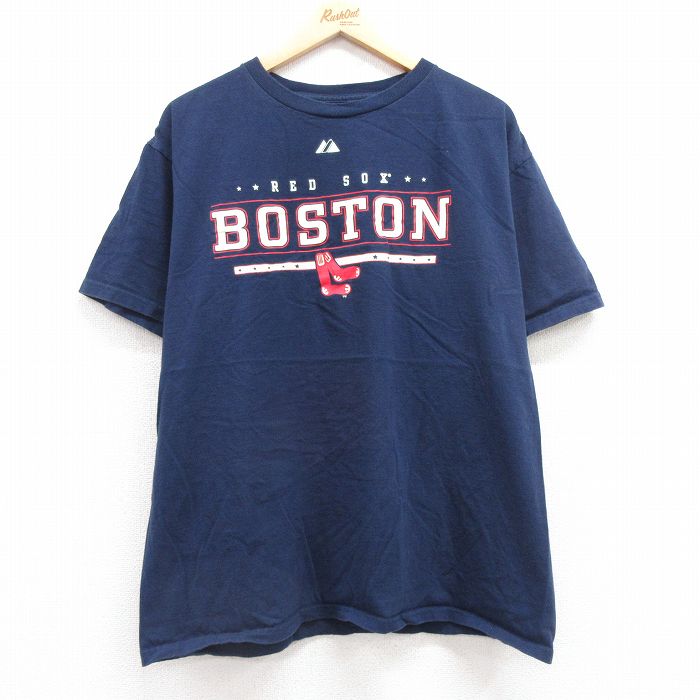 XL★古着 マジェスティック 半袖 ビンテージ Tシャツ メンズ 000年代 00s MLB ボストンレッドソックス コットン クルーネック 紺 ネイビー メジャーリーグ ベースボール 野球 25apr15 中古