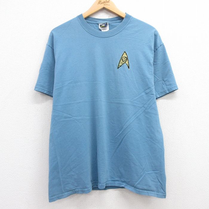 【50%OFF】L★古着 半袖 ビンテージ Tシャツ メンズ 00年代 00s コットン クルーネック 薄紺 ネイビー 25apr15 中古