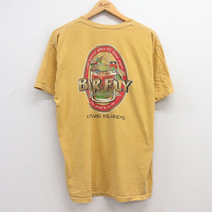【50%OFF】L★古着 半袖 ビンテージ Tシャツ メンズ 00年代 00s BAR FLY ハエ コットン クルーネック 黄系 イエロー 25apr15 中古