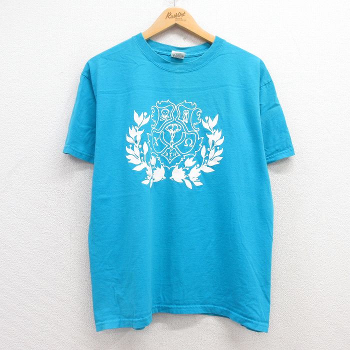 L★古着 半袖 ビンテージ Tシャツ メンズ 00年代 00s スカル ギリシャ文字 コットン クルーネック 青 ブルー 25apr15 中古