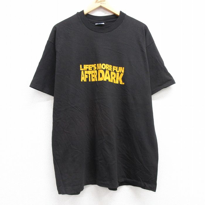 XL★古着 ヘインズ Hanes 半袖 ビンテージ Tシャツ メンズ 90年代 90s AFTER DARK コットン クルーネック USA製 黒 ブラック 25apr15 中古