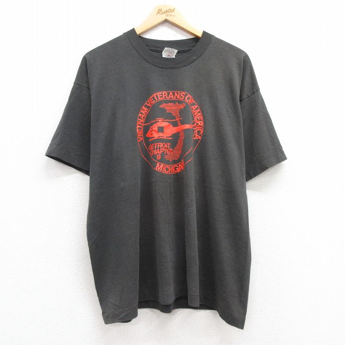 XL★古着 フルーツオブザルーム 半袖 ビンテージ Tシャツ メンズ 00年代 00s ヘリコプター ミシガン クルーネック 濃グレー 霜降り 25apr15 中古