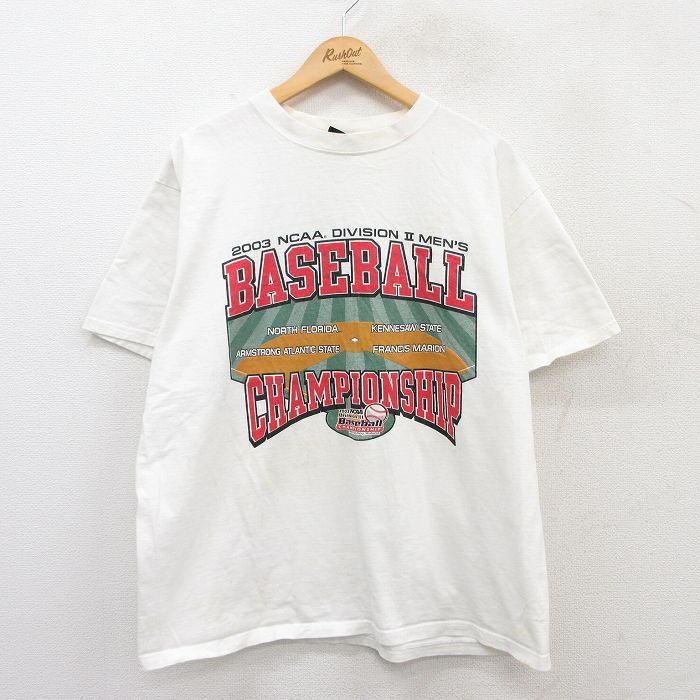 XL★古着 半袖 ビンテージ Tシャツ メンズ 00年代 00s NCAA 野球 コットン クルーネック 白 ホワイト 25apr15 中古