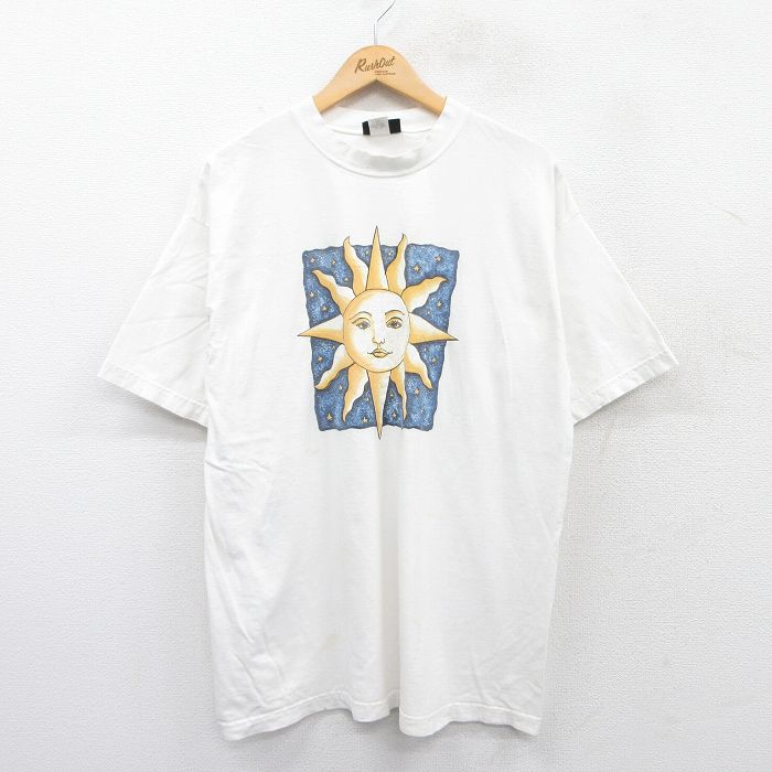 XL★古着 半袖 ビンテージ Tシャツ メンズ 00年代 00s 太陽 コットン クルーネック 白 ホワイト 25apr15 中古