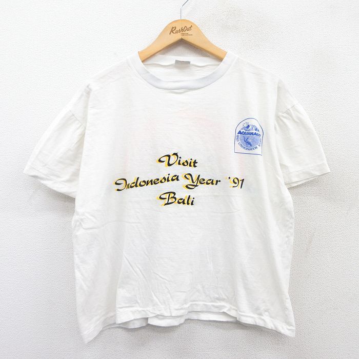 XL★古着 半袖 ビンテージ Tシャツ メンズ 90年代 90s インドネシア アクアノート ショート丈 クルーネック 白 ホワイト 25apr15 中古