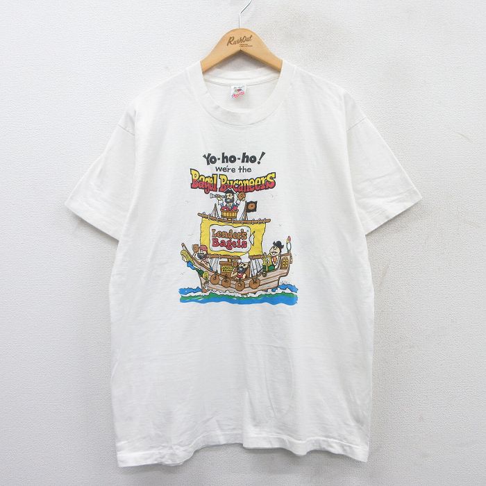 XL★古着 フルーツオブザルーム 半袖 ビンテージ Tシャツ メンズ 90年代 90s レンダーズベーグル 海賊 コットン クルーネック USA製 白 ホワイト 【spe】 25apr15 中古