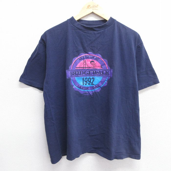 L★古着 半袖 ビンテージ Tシャツ メンズ 90年代 90s BRIDGEWALK コットン クルーネック USA製 紺 ネイビー 25apr15 中古