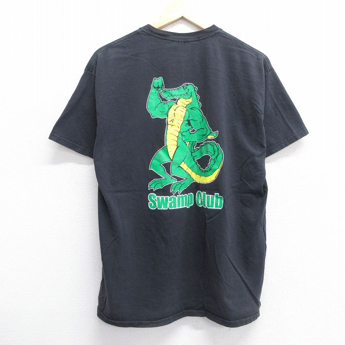 L★古着 ヘインズ Hanes 半袖 ビンテージ Tシャツ メンズ 00年代 00s Swamp Club ワシ コットン クルーネック 黒 ブラック 25apr15 中古