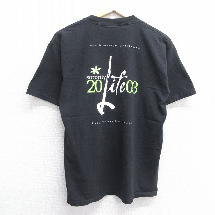 【20%OFF】M★古着 半袖 ビンテージ Tシャツ メンズ 00年代 00s sorority Life コットン クルーネック 黒 ブラック 25apr15 中古