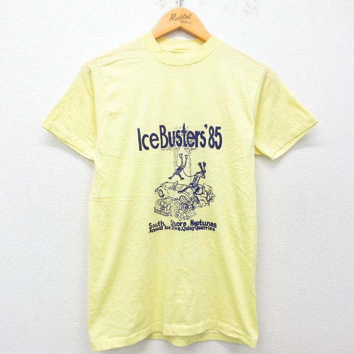 S★古着 ヘインズ Hanes 半袖 ビンテージ Tシャツ メンズ 80年代 80s Ice Busters クルーネック USA製 黄 イエロー 25apr15 中古
