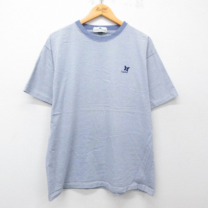 L★古着 半袖 ビンテージ Tシャツ メンズ 90年代 90s Capalua チョウ コットン クルーネック USA製 薄紫他 パープル ボーダー 25apr15 中古
