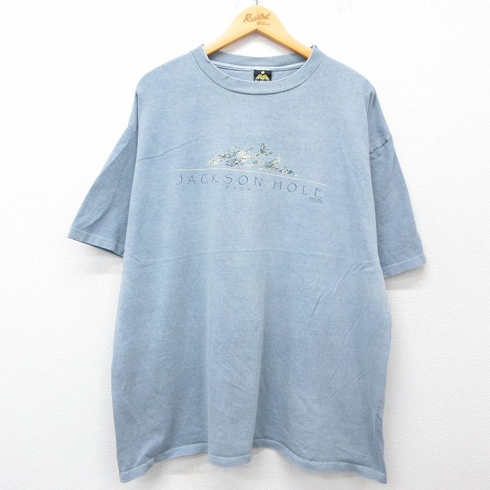 XL★古着 半袖 ビンテージ Tシャツ メンズ 90年代 90s JACKSON HOLE 大きいサイズ コットン クルーネック USA製 薄紺 ネイビー 25apr15 中古