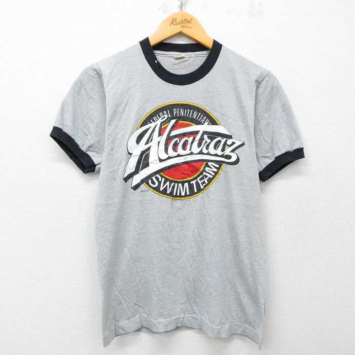 S★古着 スクリーンスターズ 半袖 ビンテージ Tシャツ メンズ 80年代 80s アルカトラズ クルーネック USA製 グレー 霜降り他 リンガー 25apr15 中古