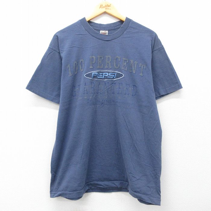 XL★古着 フルーツオブザルーム 半袖 ビンテージ Tシャツ メンズ 90年代 90s ペプシ コーラ コットン クルーネック USA製 紺 ネイビー 25apr15 中古