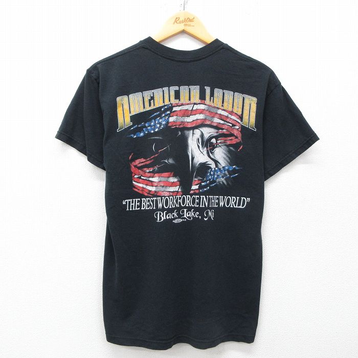 【50%OFF】M★古着 半袖 ビンテージ Tシャツ メンズ 90年代 90s Black Lake 鳥 クルーネック USA製 黒 ブラック 25apr15 中古