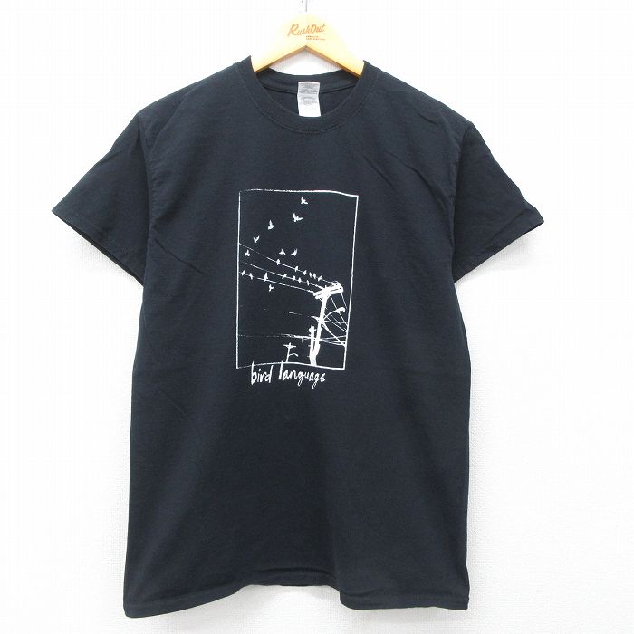 M★古着 半袖 ビンテージ Tシャツ メンズ 00年代 00s bird language コットン クルーネック 黒 ブラック 25apr15 中古
