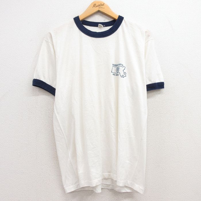 L★古着 スクリーンスターズ 半袖 ビンテージ Tシャツ メンズ 80年代 80s マサチューセッツ クルーネック USA製 白 ホワイト リンガー 25apr16 中古