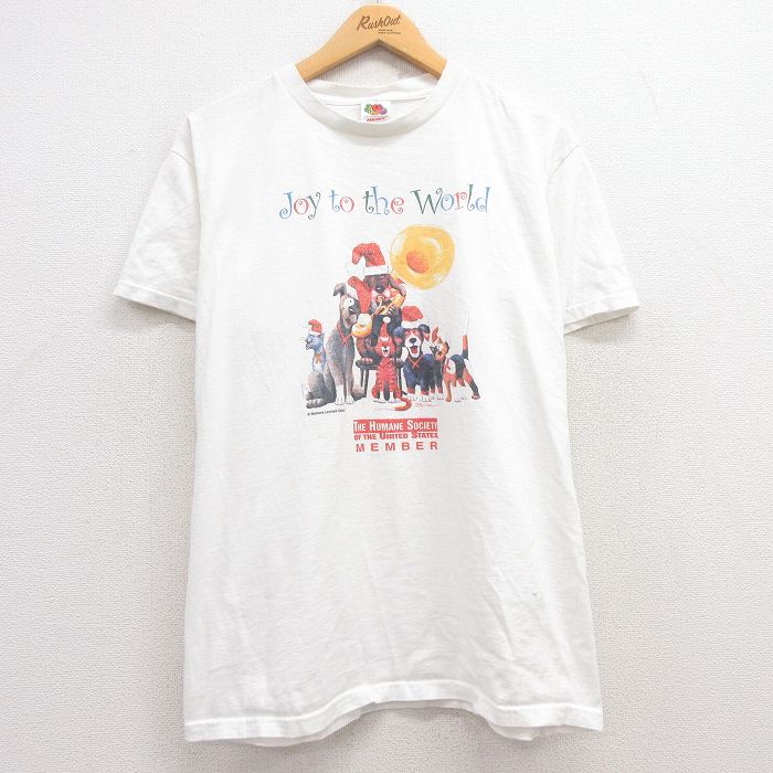 L★古着 フルーツオブザルーム 半袖 ビンテージ Tシャツ メンズ 00年代 00s 犬 ネコ コットン クルーネック 白 ホワイト 25apr16 中古