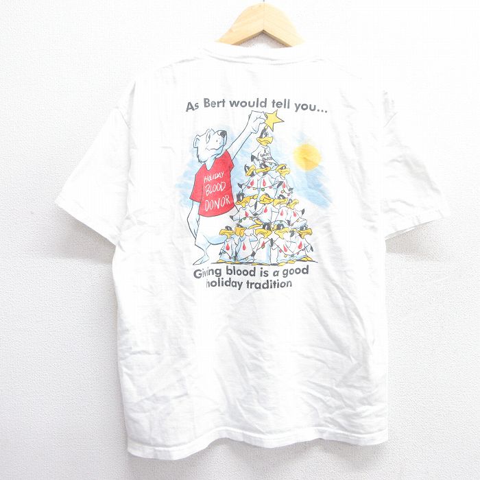 【20%OFF】L★古着 半袖 ビンテージ Tシャツ メンズ 00年代 00s 赤十字 レッド クマ コットン クルーネック 白 ホワイト 25apr16 中古