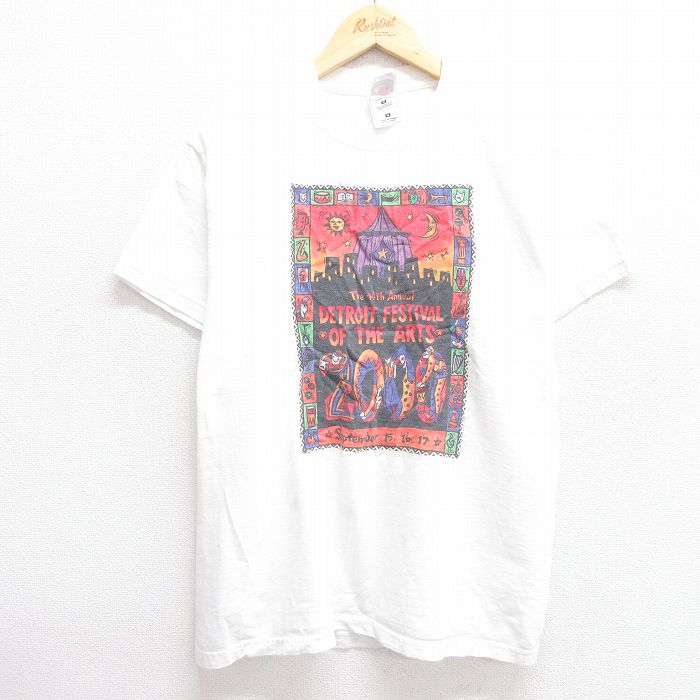 M★古着 フルーツオブザルーム 半袖 ビンテージ Tシャツ メンズ 00年代 00s デトロイト フェス アート コットン クルーネック 白 ホワイト 25apr16 中古