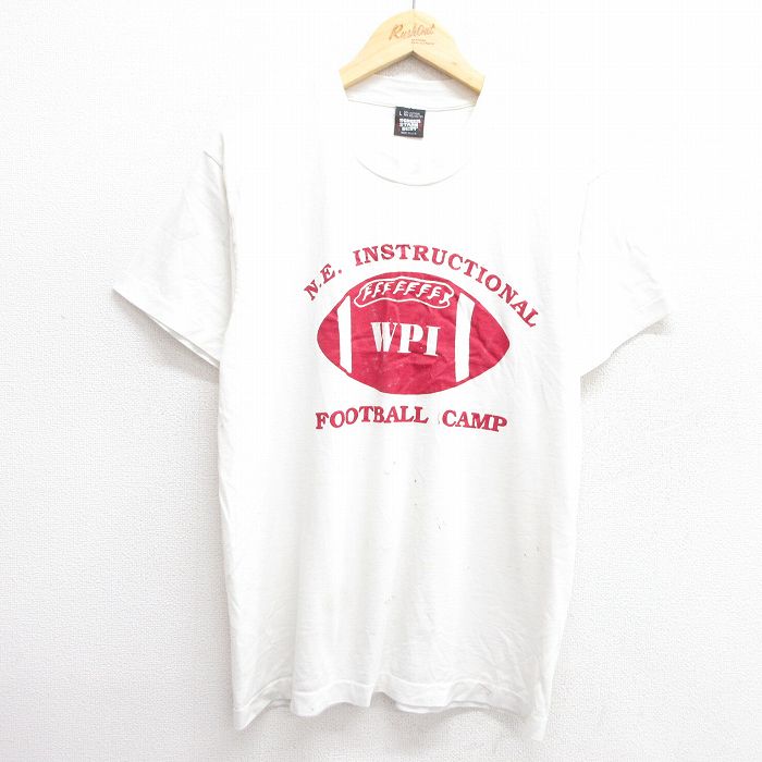 L★古着 スクリーンスターズ 半袖 ビンテージ Tシャツ メンズ 80年代 80s フットボール クルーネック USA製 白 ホワイト 25apr16 中古