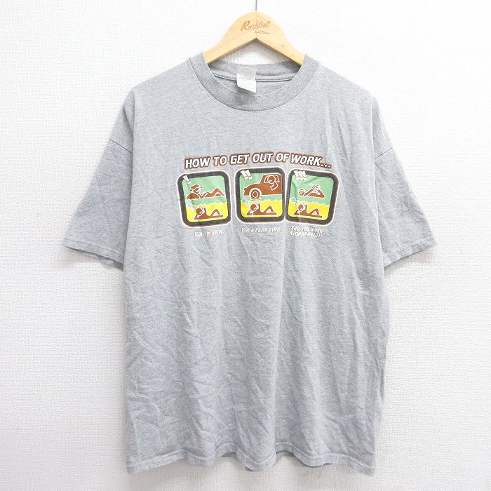 XL★古着 半袖 ビンテージ Tシャツ メンズ 00年代 00s work クルーネック グレー 霜降り 25apr16 中古