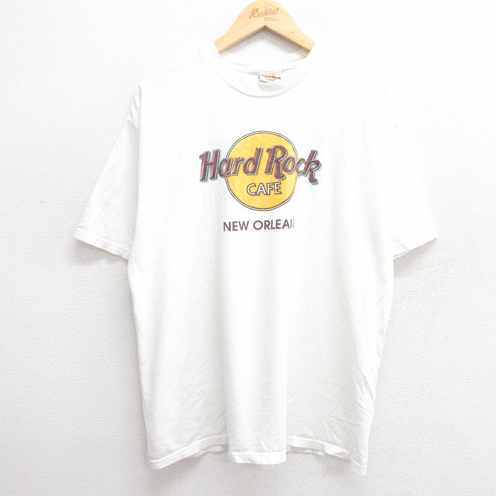L★古着 半袖 ビンテージ Tシャツ メンズ 90年代 90s ハードロックカフェ ニューオーリンズ コットン クルーネック USA製 白 ホワイト 25apr16 中古