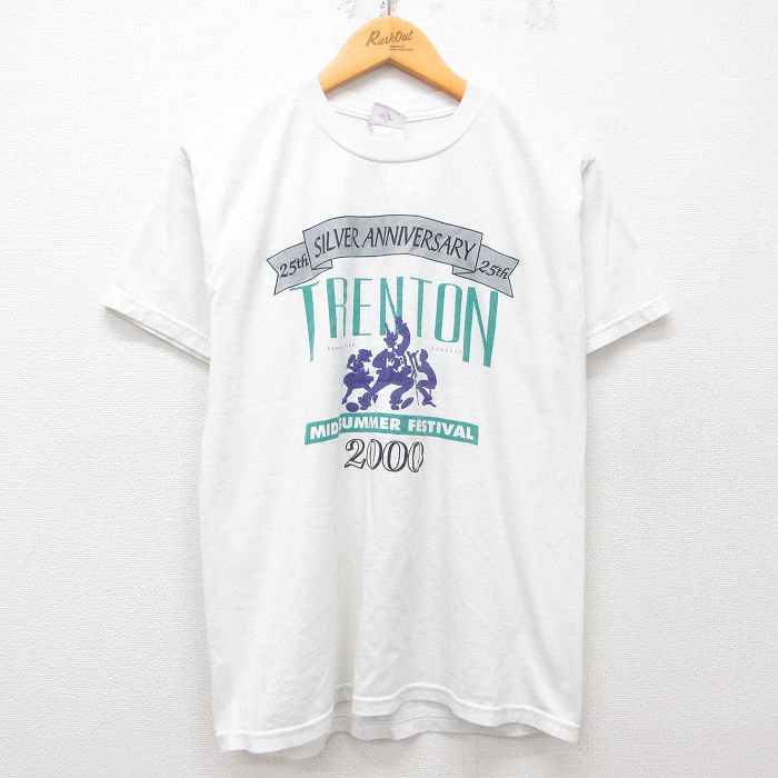 M★古着 ジャージーズ 半袖 ビンテージ Tシャツ メンズ 00年代 00s TRENTON フェス クルーネック 白 ホワイト 25apr16 中古